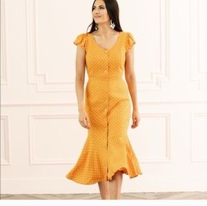 Rachel Parcell Mustard Polka Dot Midi Dress